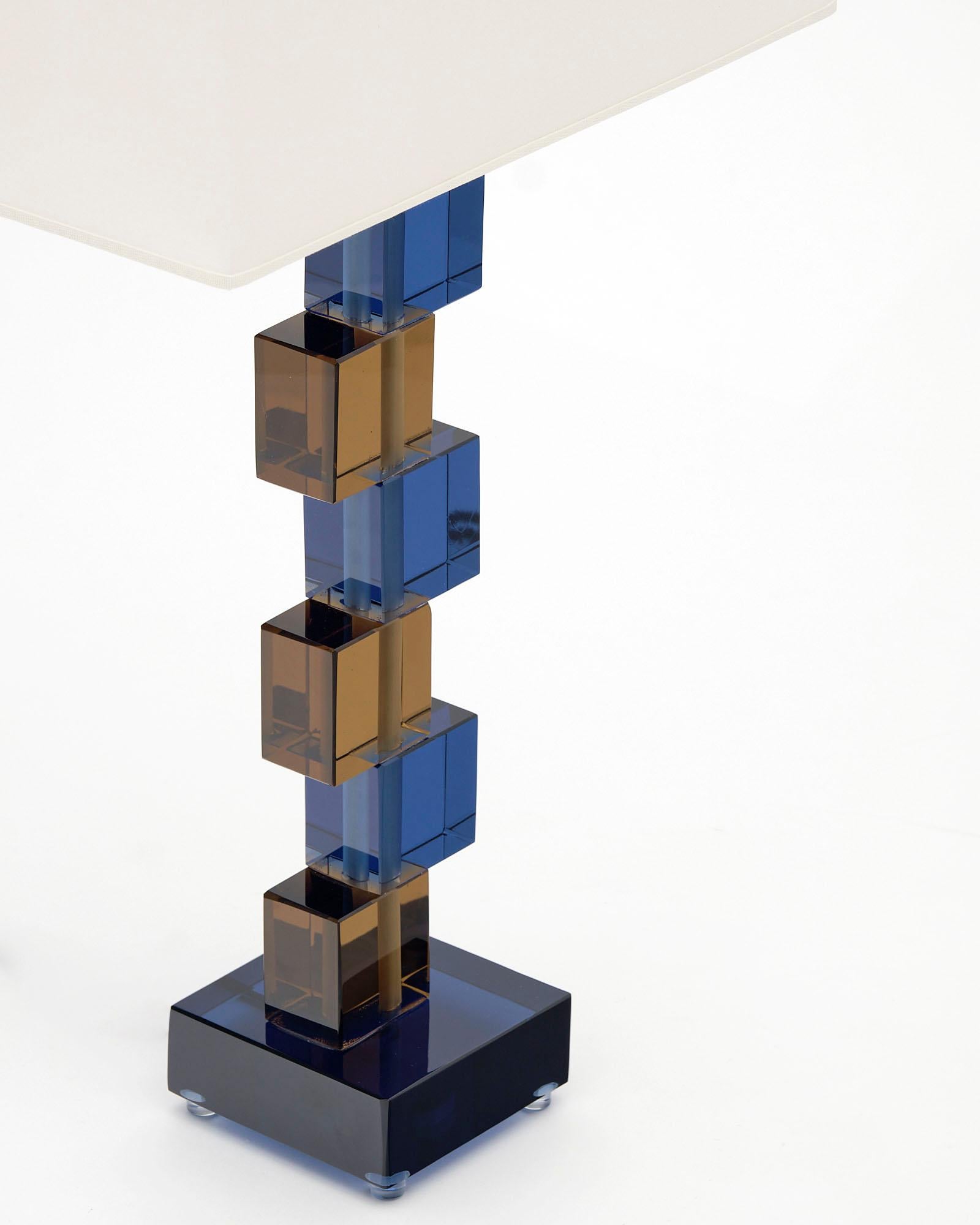 XXIe siècle et contemporain Lampes cubistes tabac et bleu en verre de Murano en vente