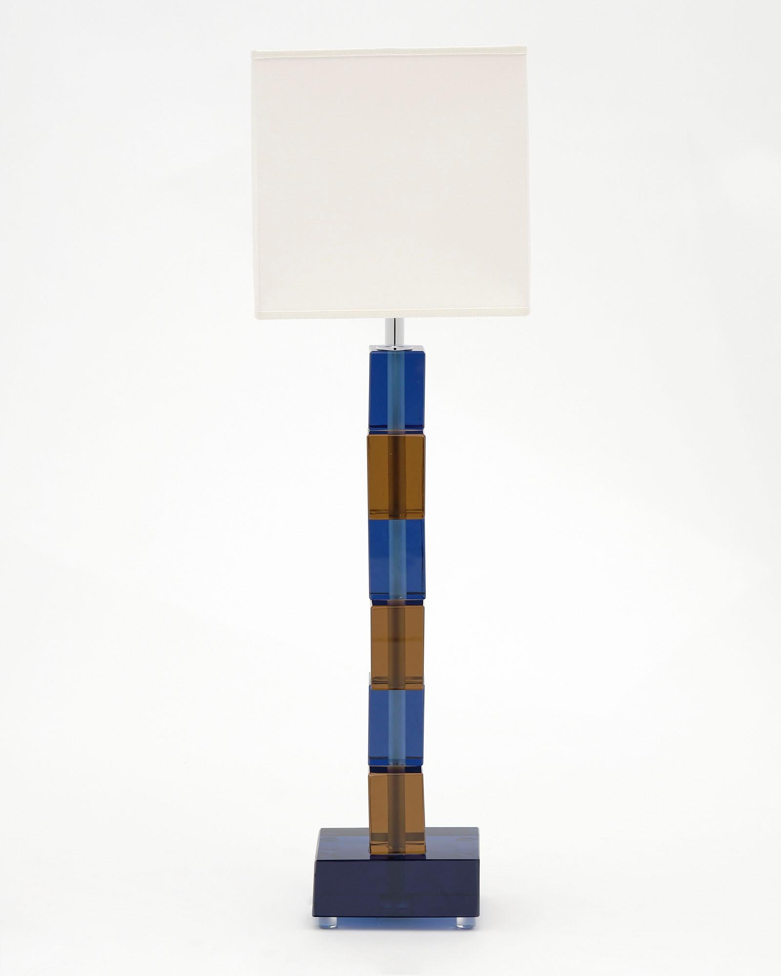 Murano Glass Tobacco and Blue Cubist Lamps For Sale 1