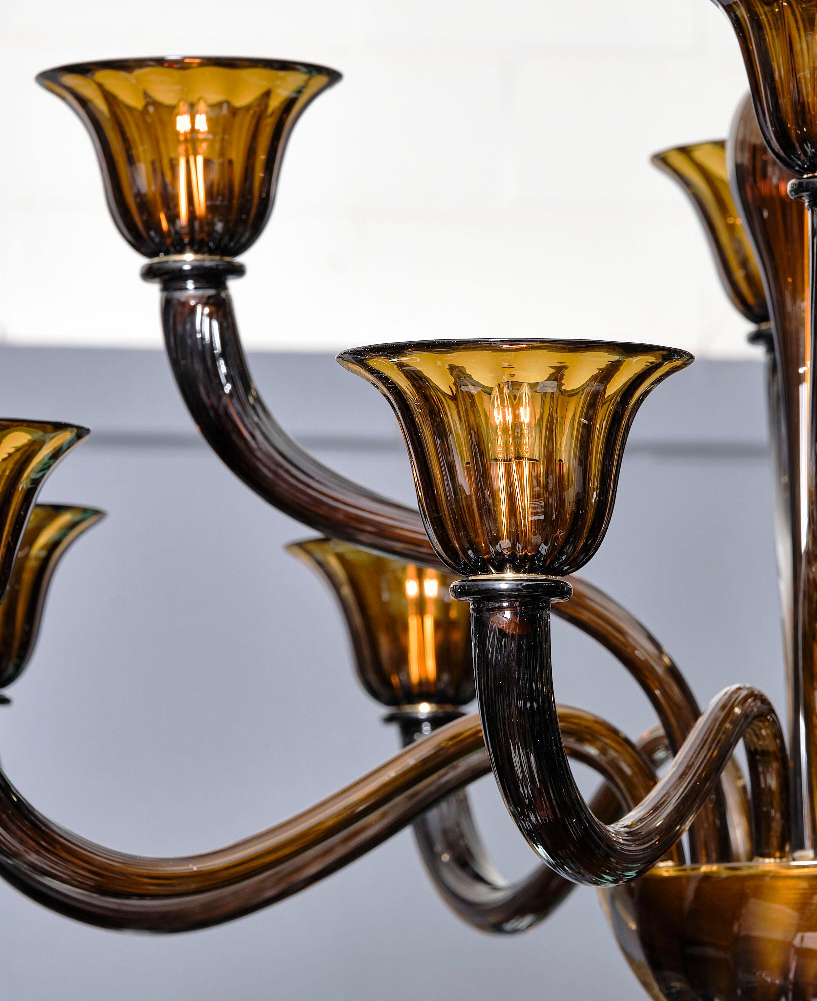 Murano Glass Tobacco Chandelier For Sale 1