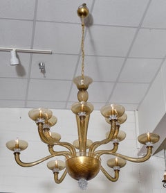 Lampadario in vetro di Murano color tabacco di Barovier