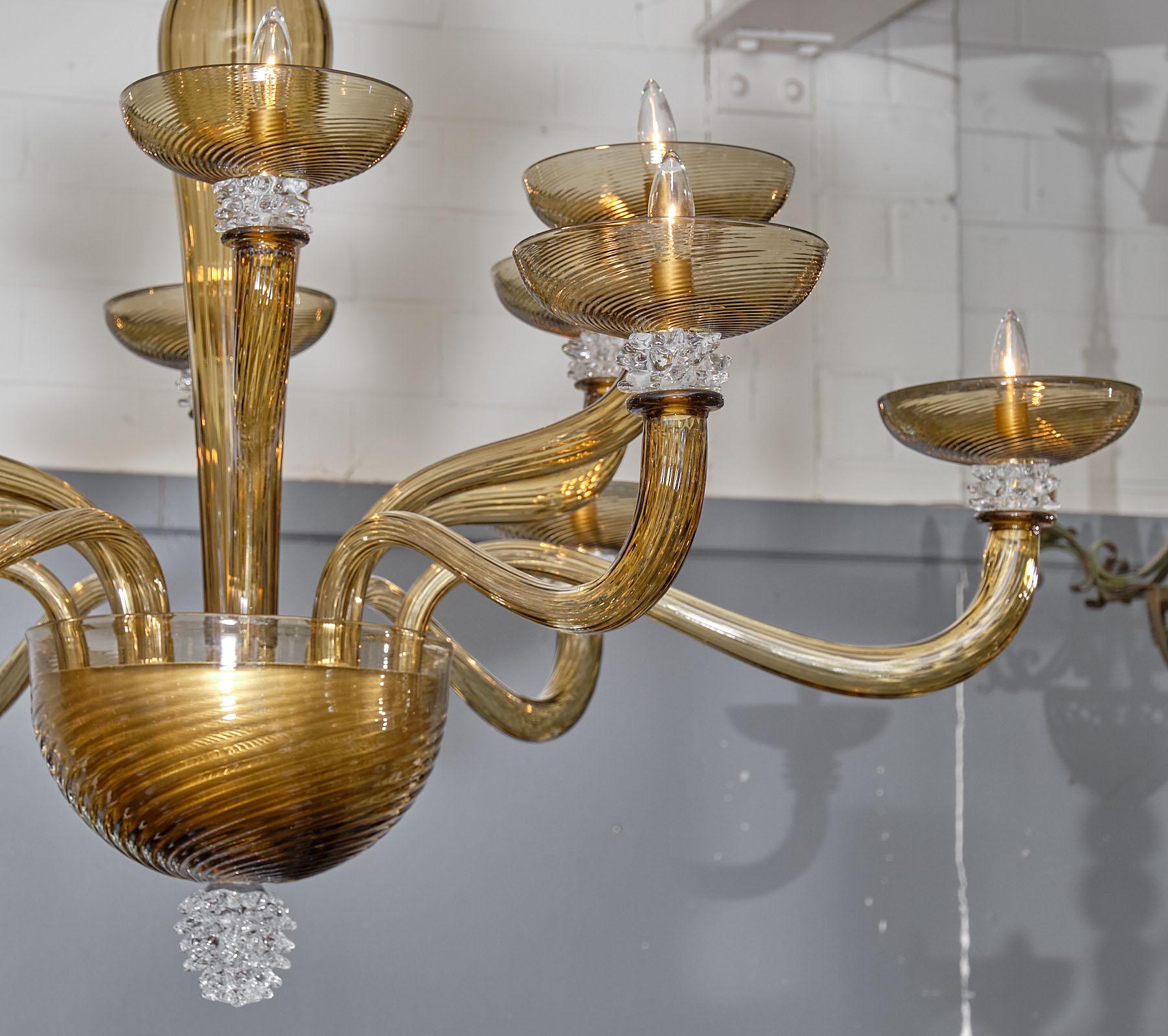 Italian Murano Glass Tobacco Colored Chandelier by Barovier For Sale