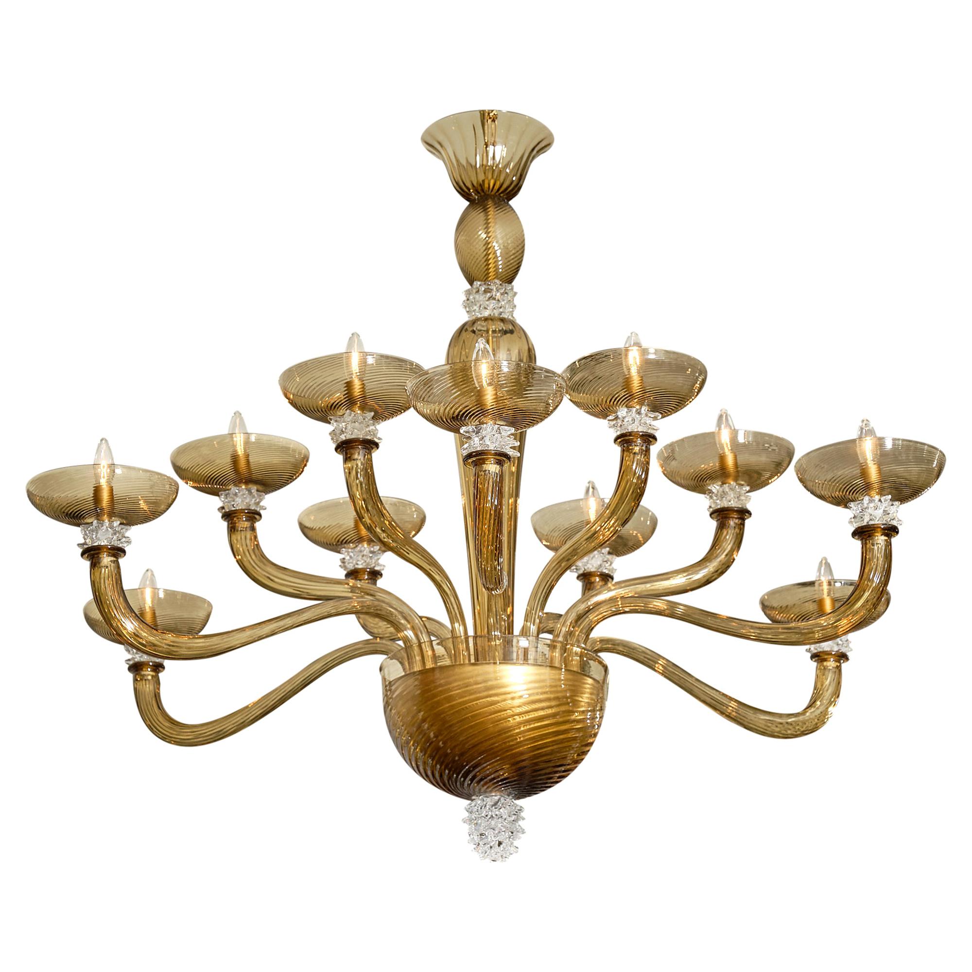 Murano Glass Tobacco Colored Chandelier by Barovier For Sale