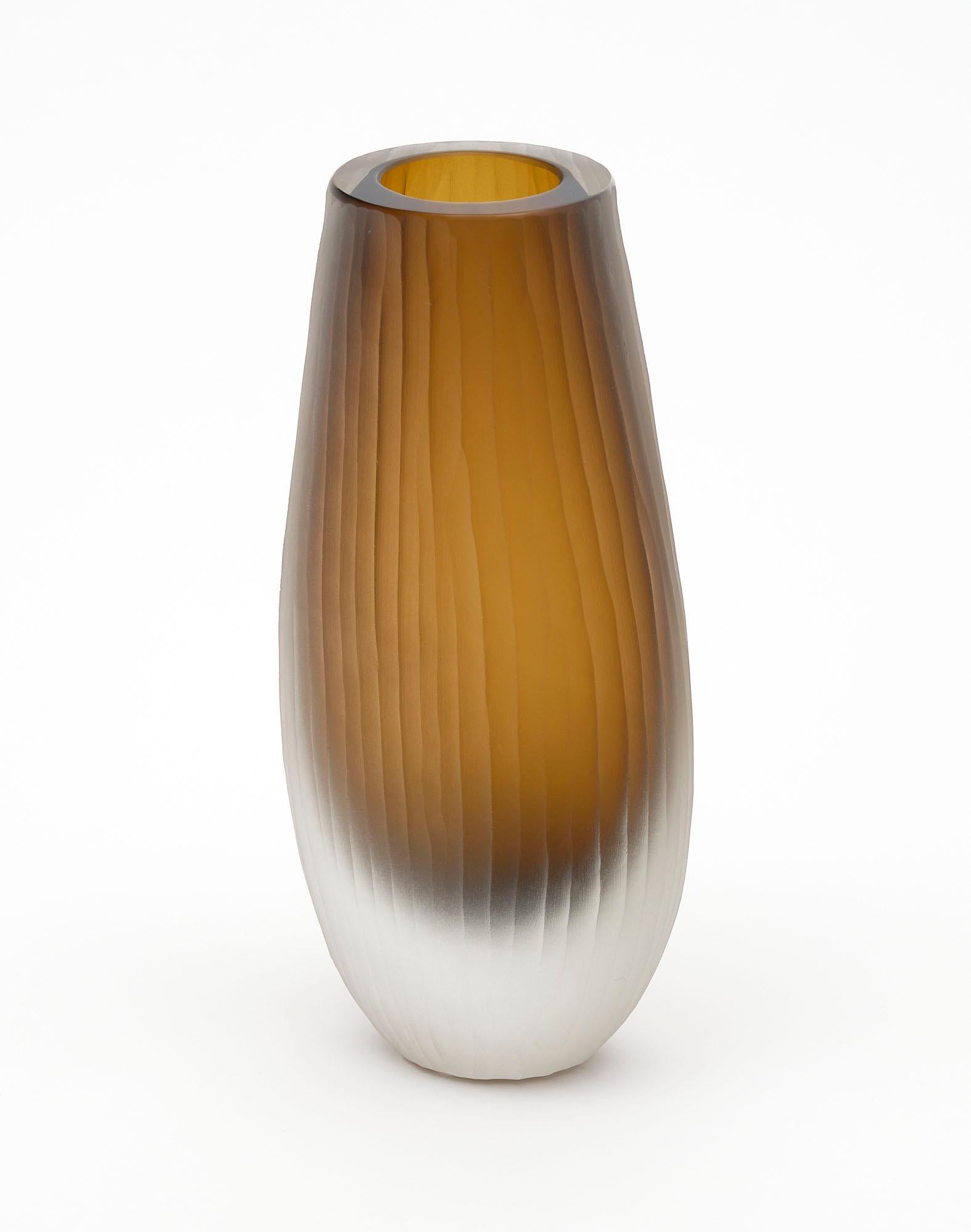 Hand-Crafted Murano Glass Tobacco Trio of Vases in the Manner of Tobia Scarpa