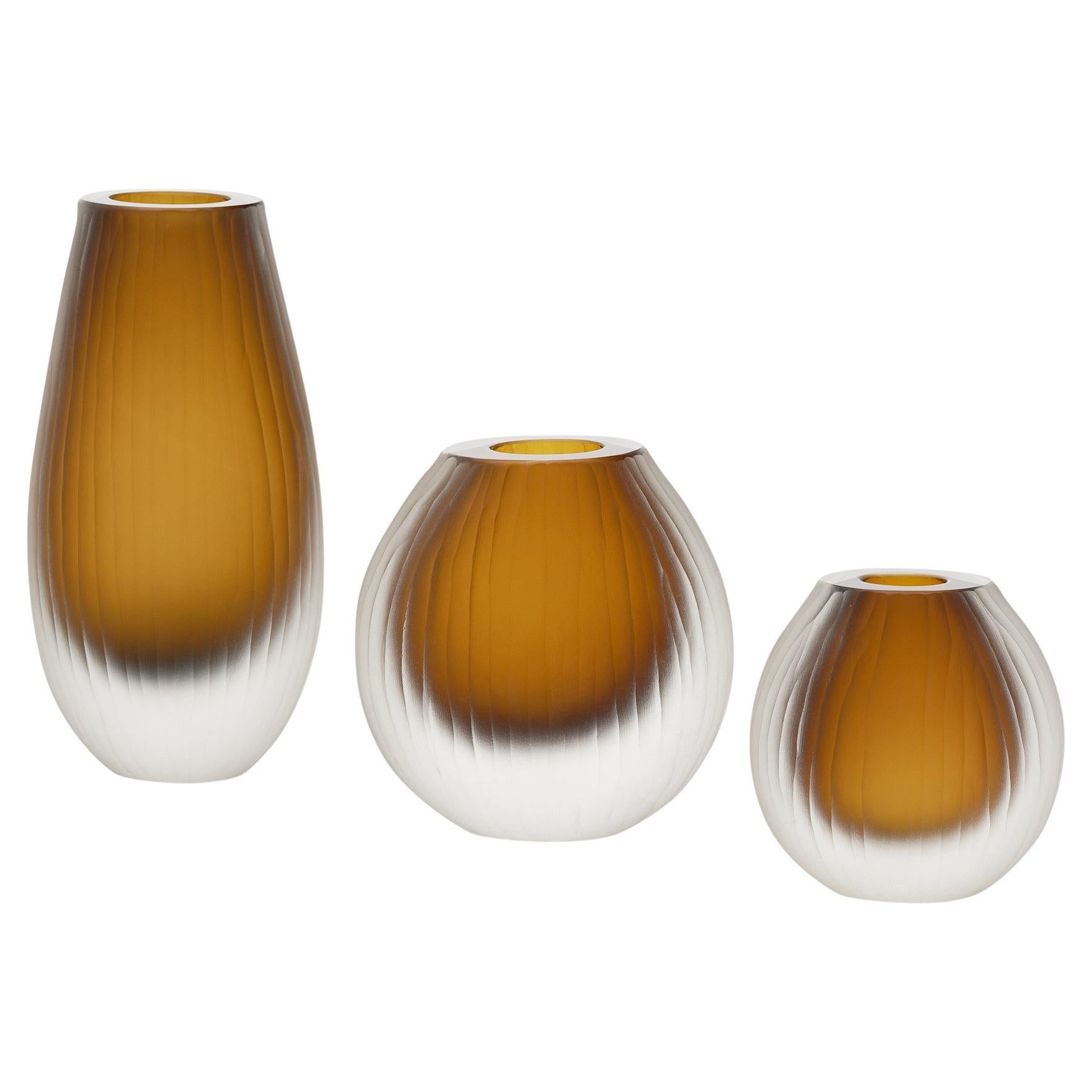 Murano Glass Tobacco Trio of Vases in the Manner of Tobia Scarpa