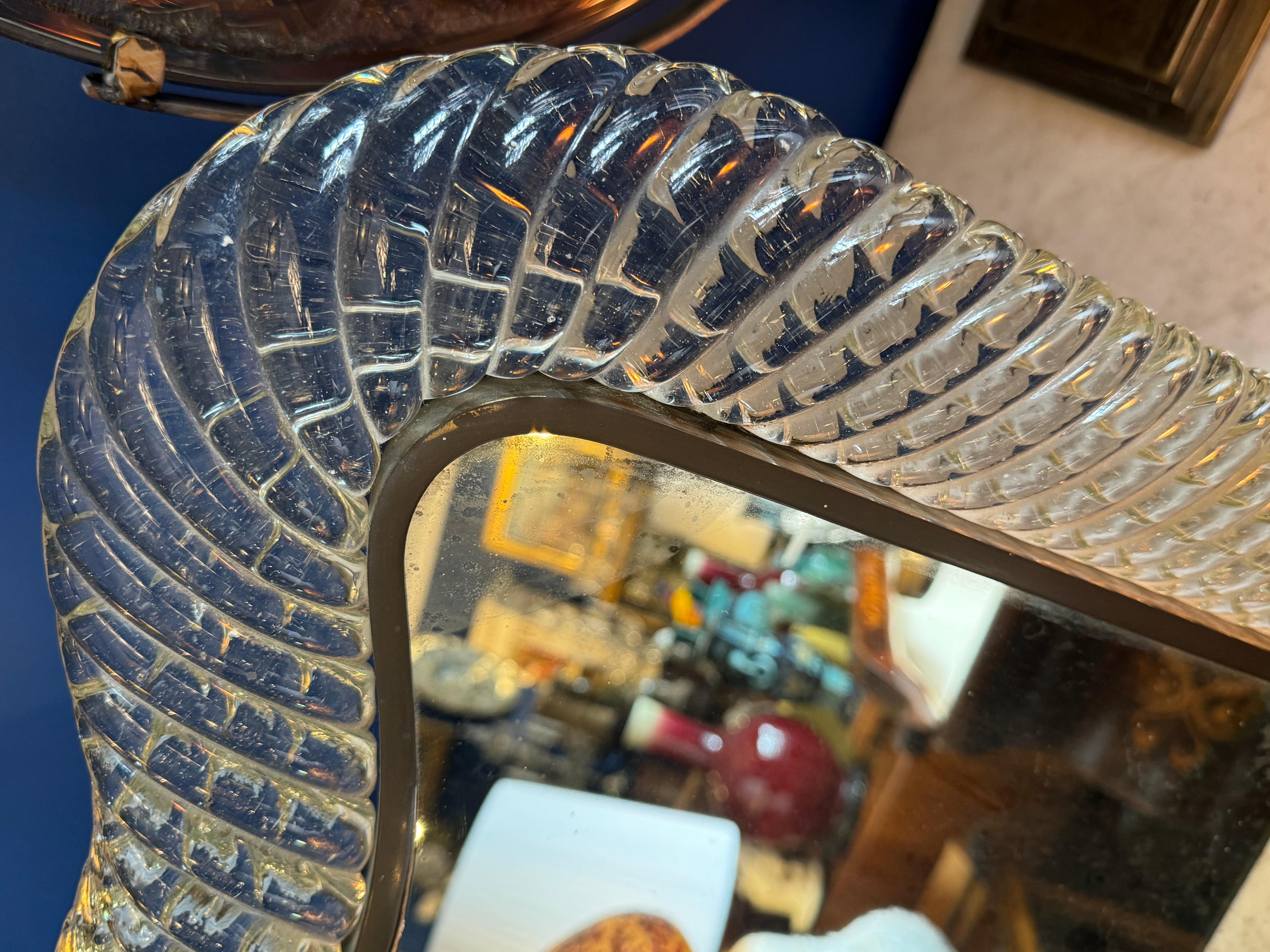 Mid-Century Modern Murano Glass Torchon Mirror signed by Barovier Tosso, circa 1950 For Sale
