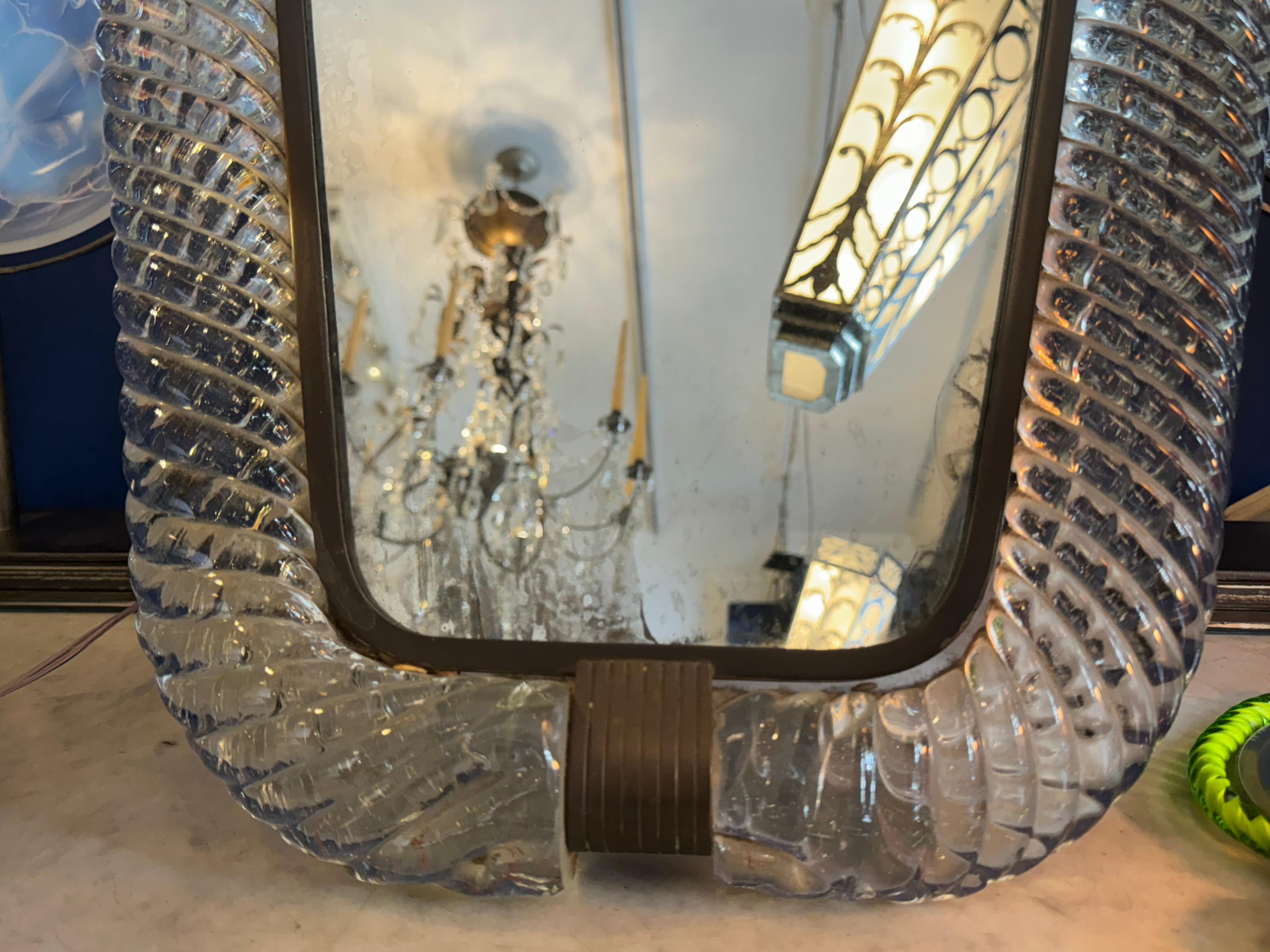 Murano Glass Torchon Mirror signed by Barovier Tosso, circa 1950 In Good Condition For Sale In CABA, AR