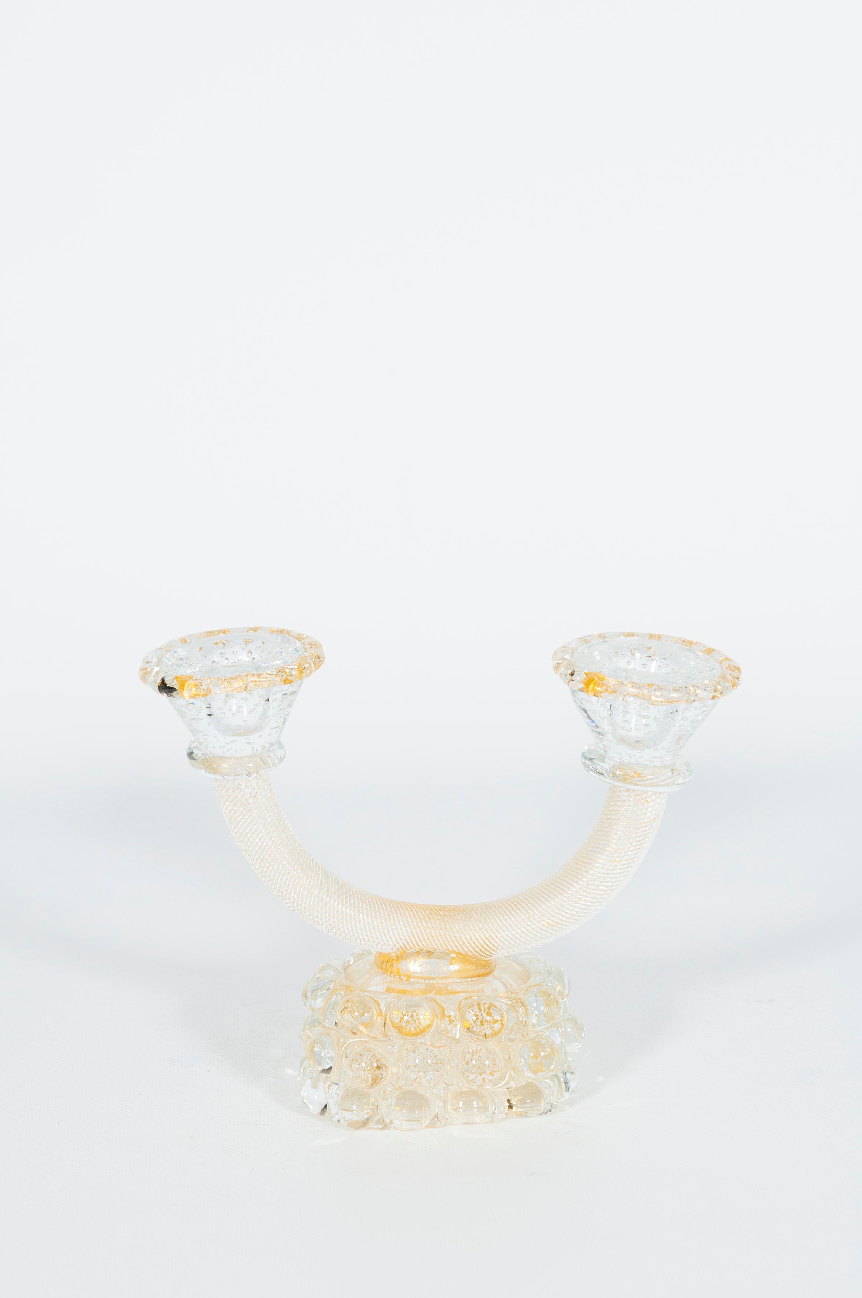Murano Glass Torciglione Candle Holder with Submerged Gold Attributed to Seguso For Sale 2