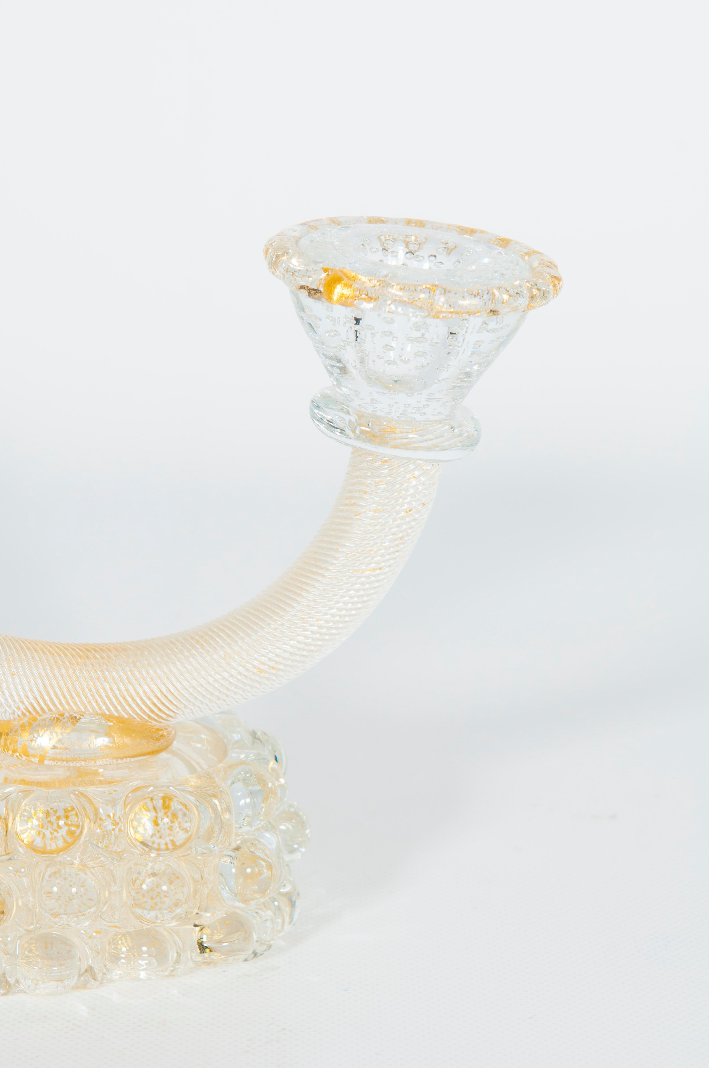 Italian Murano Glass Torciglione Candle Holder with Submerged Gold Attributed to Seguso For Sale
