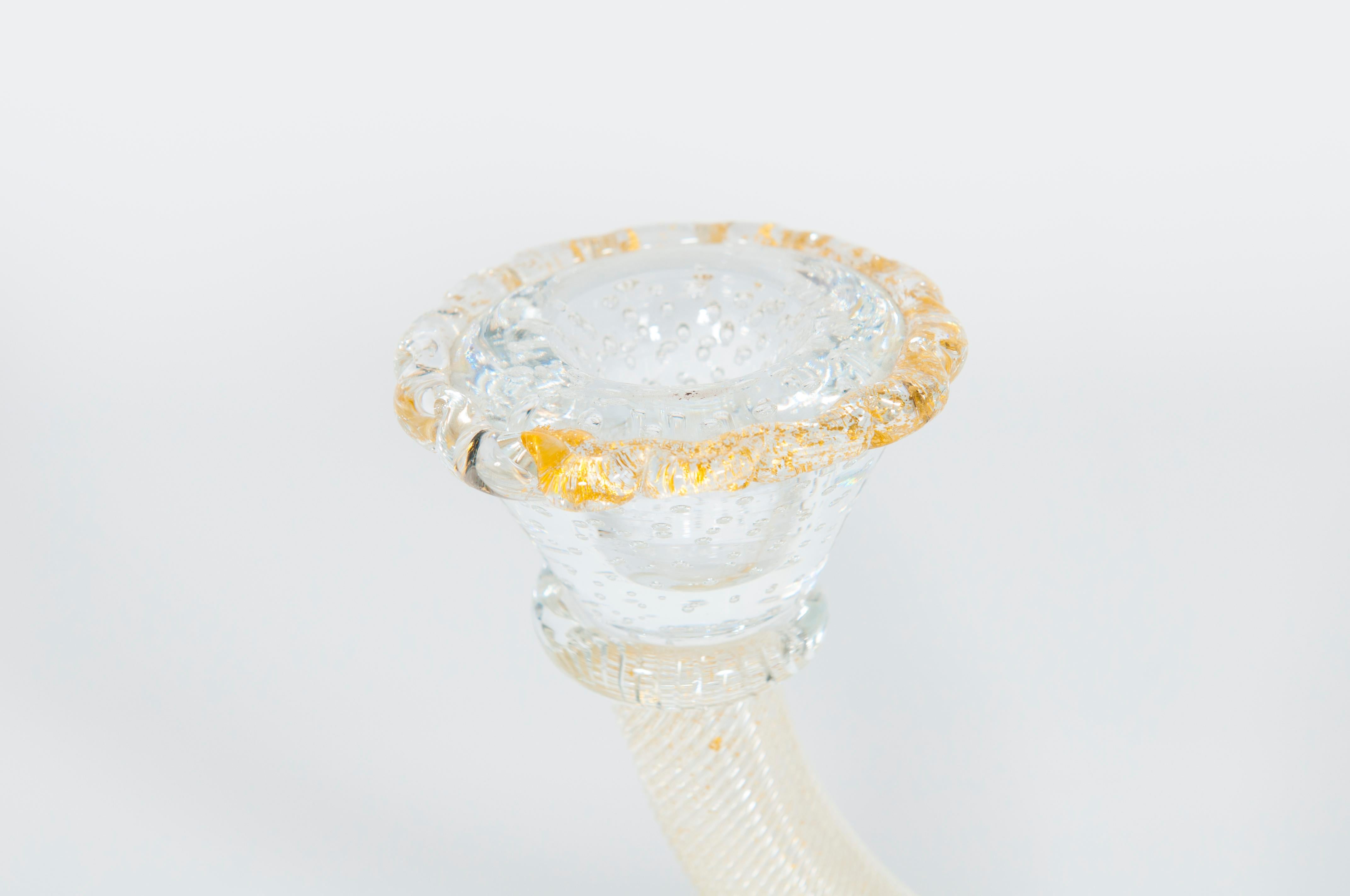 Murano Glass Torciglione Candle Holder with Submerged Gold Attributed to Seguso In Excellent Condition For Sale In Villaverla, IT