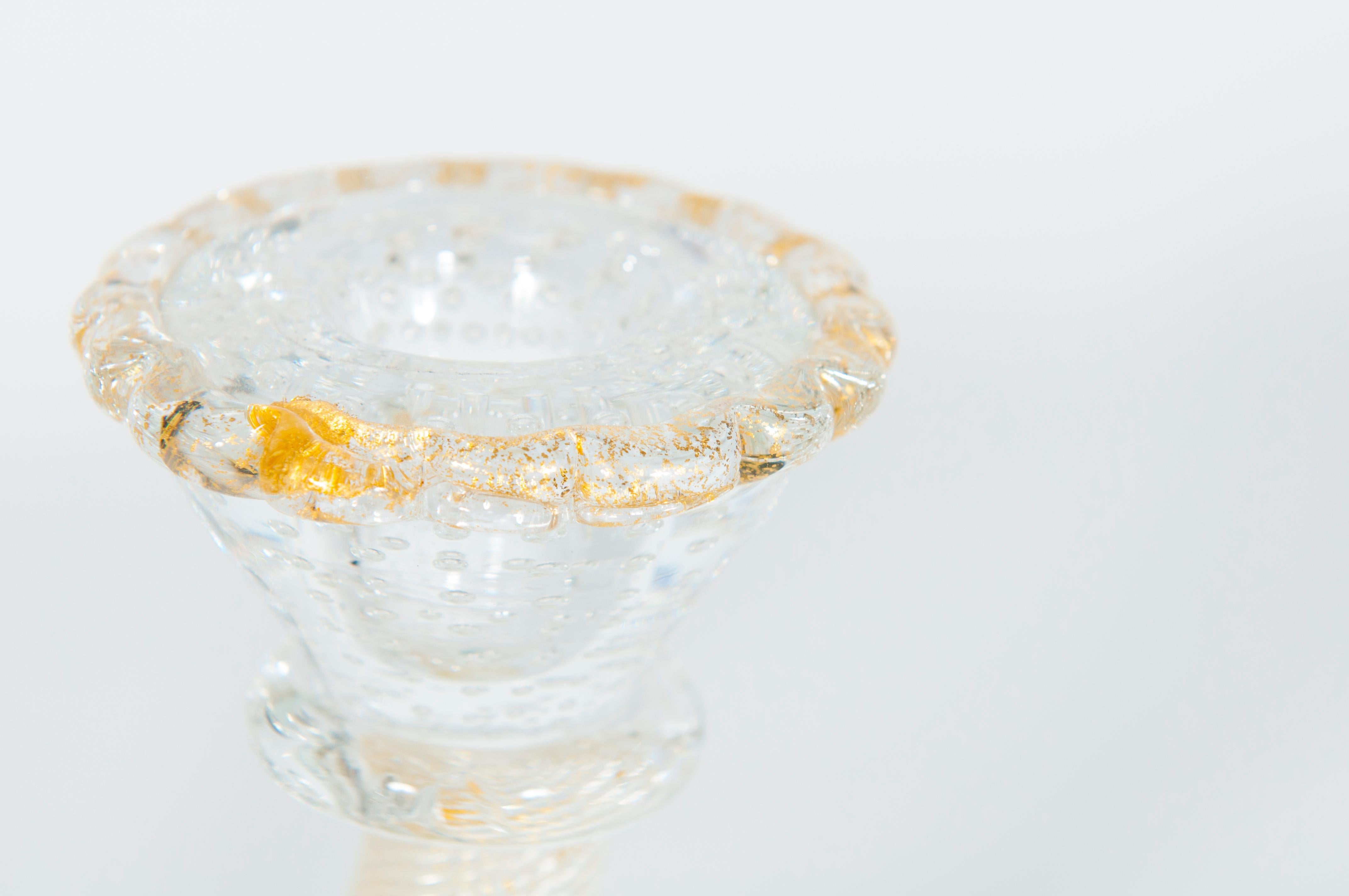 Late 20th Century Murano Glass Torciglione Candle Holder with Submerged Gold Attributed to Seguso For Sale