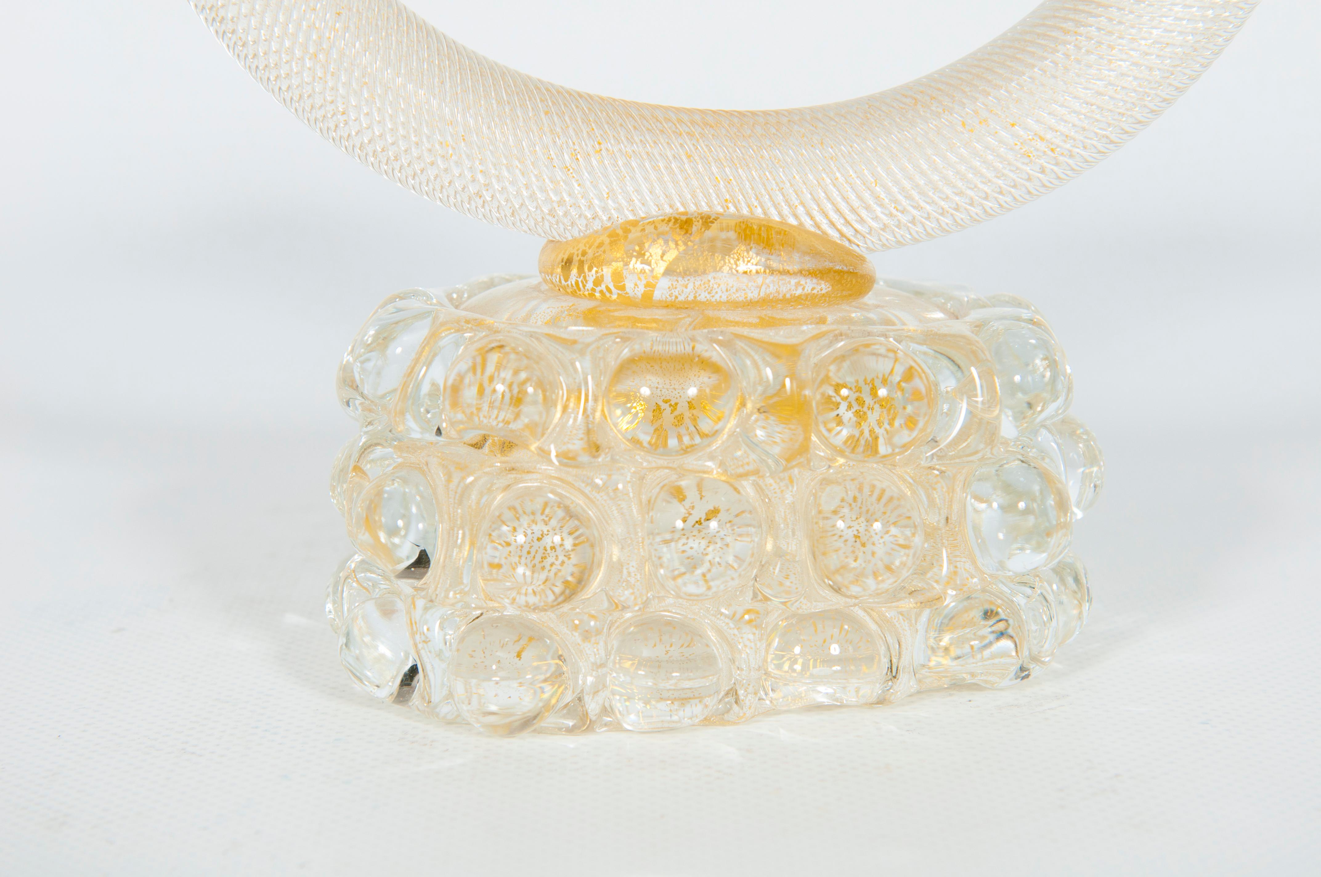 Murano Glass Torciglione Candle Holder with Submerged Gold Attributed to Seguso For Sale 1