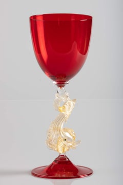 Murano Glass Traditional Dolphin Decorated Wine Glass, Italy, circa 1970