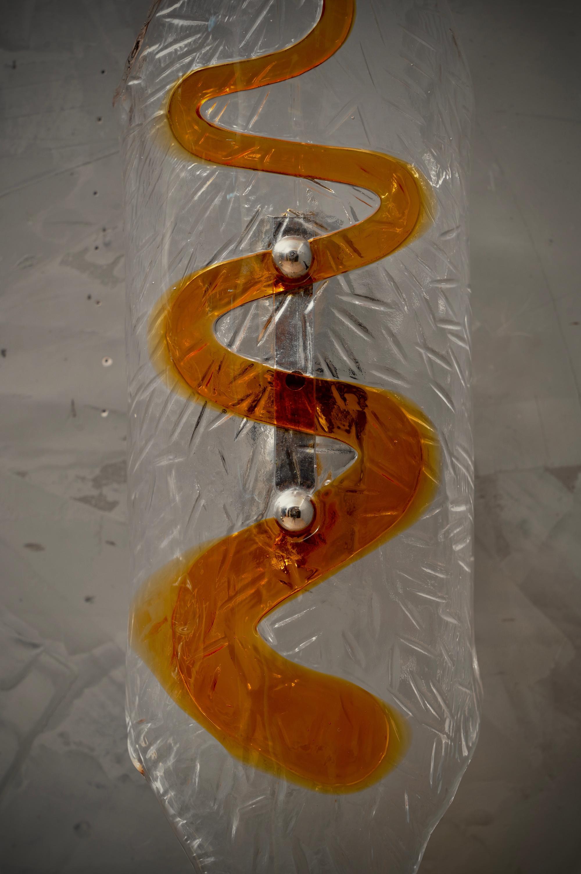 Mid-20th Century Murano Glass Trasparent and Amber Color Wall Light, 1960 For Sale