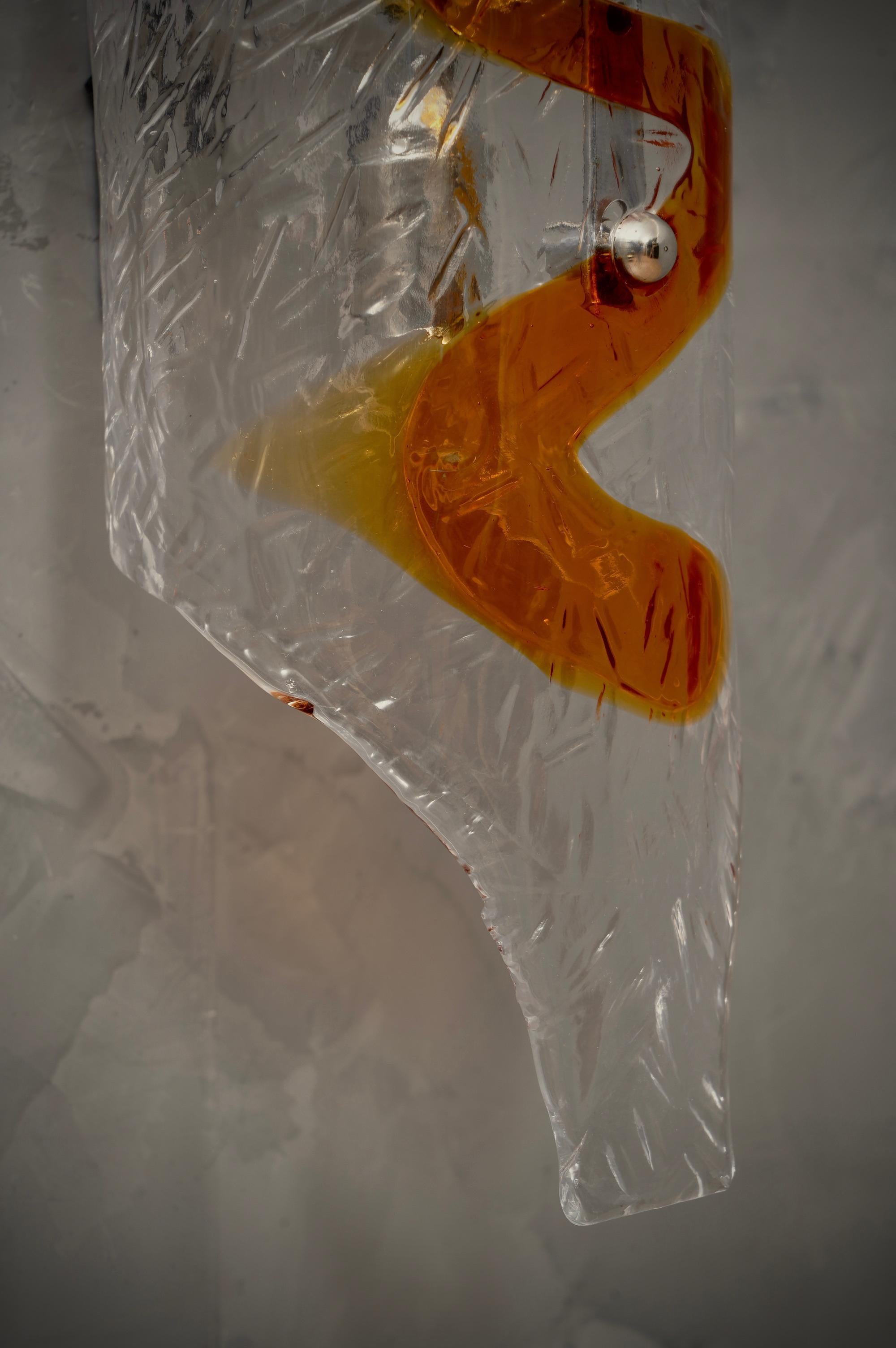 Apliques y Lámparas de Pared de Cristal de Murano Transparente y Color Ámbar, 1960 en venta 1