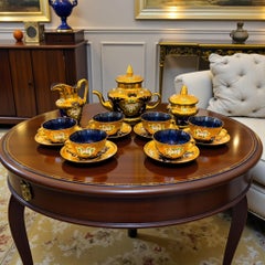 Murano Glass Tre Fuochi Coffee Service, Cobalt Blue and 24K Gold, circa 1950