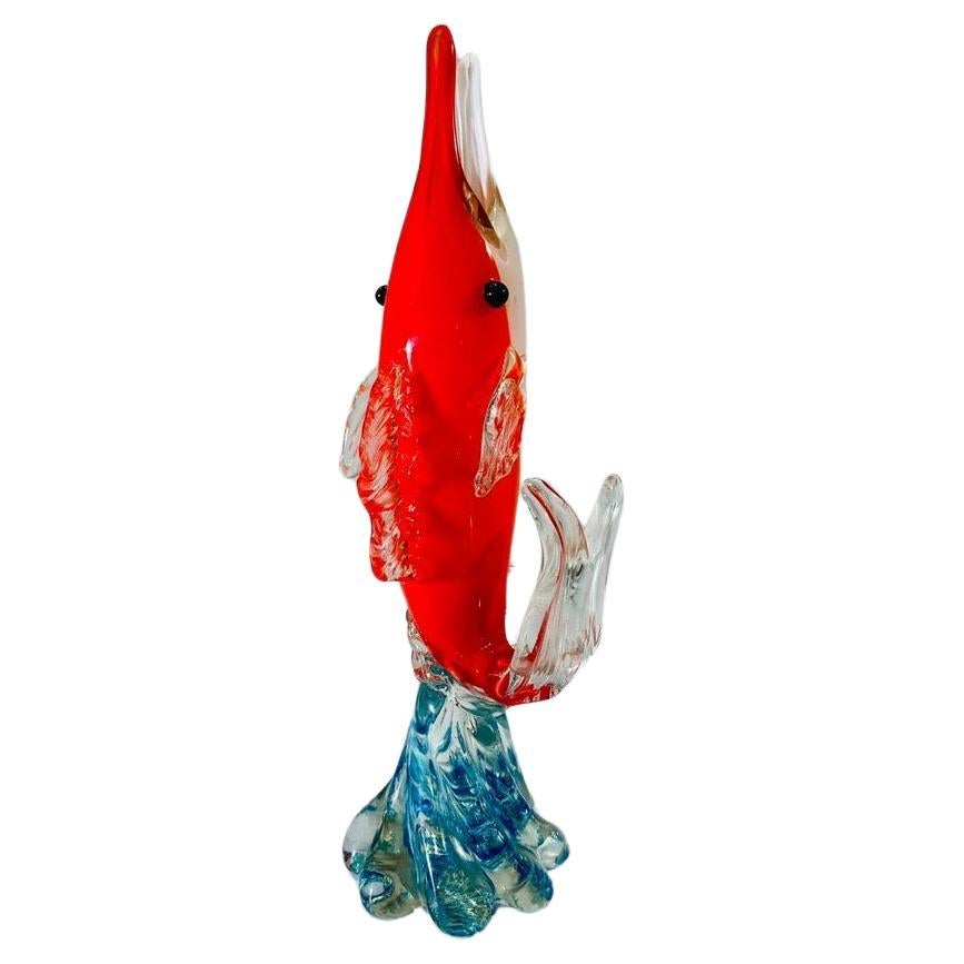 Dreifarbige Murano-Glasvase mit A. Marlin-Fisch um 1950. im Angebot