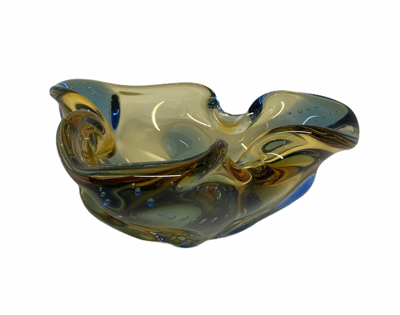 Fired Murano Glass Trifoil Bowl For Sale