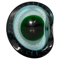 Murano Glass Trinket Dish, Bubble glass circa 1980, Green, Clear, Blue
