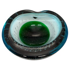 Murano Glass Trinket Dish, Bubble glass circa 1980, Green, Clear, Blue