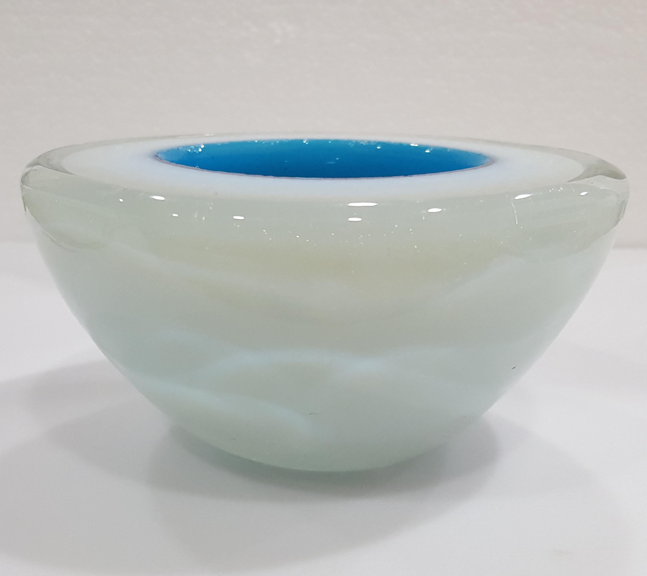 Italian Murano Glass Triple Cased Geode Bowl likely by Cenedese or Seguso, blue/white