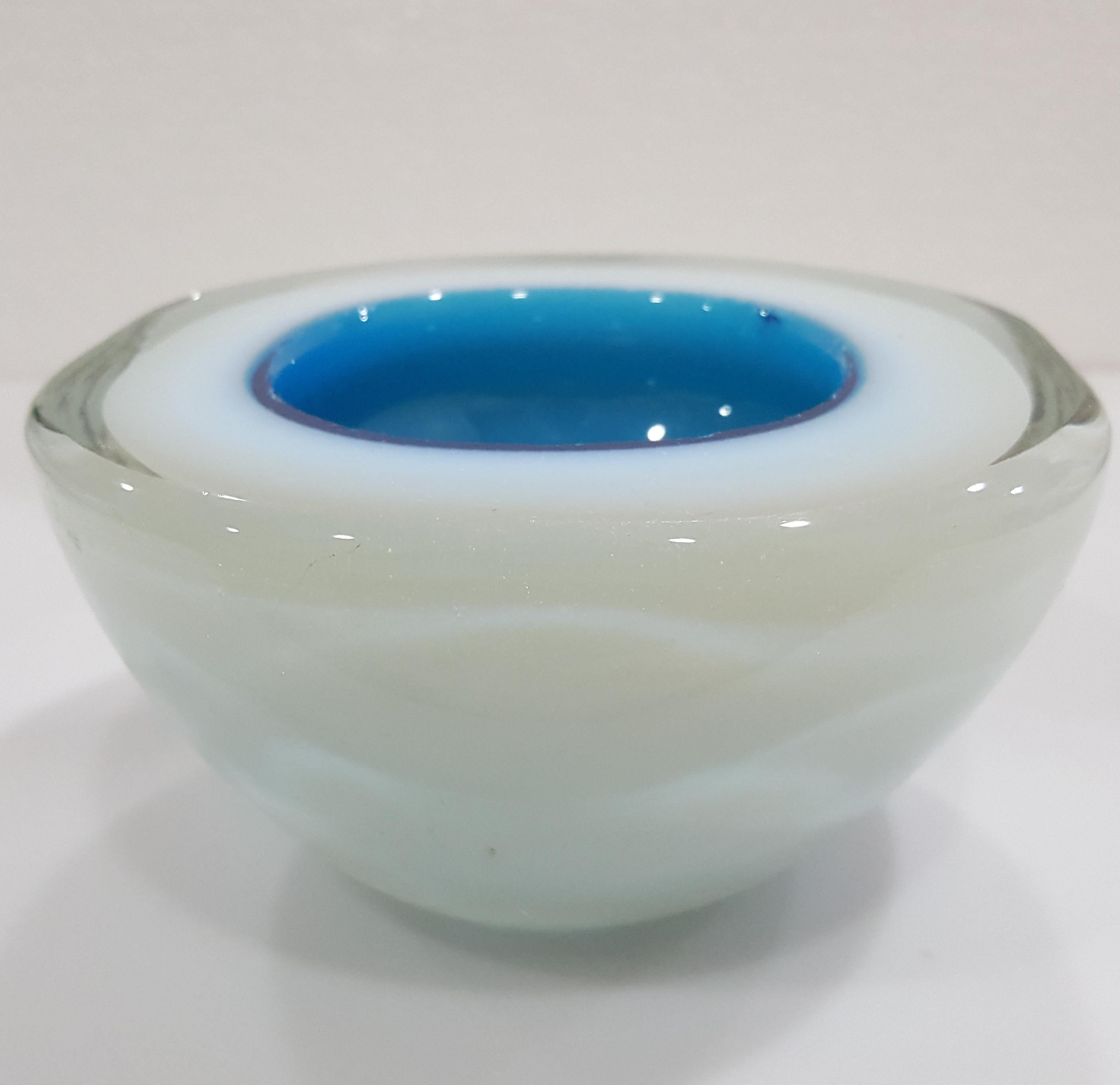 Other Murano Glass Triple Cased Geode Bowl likely by Cenedese or Seguso, blue/white