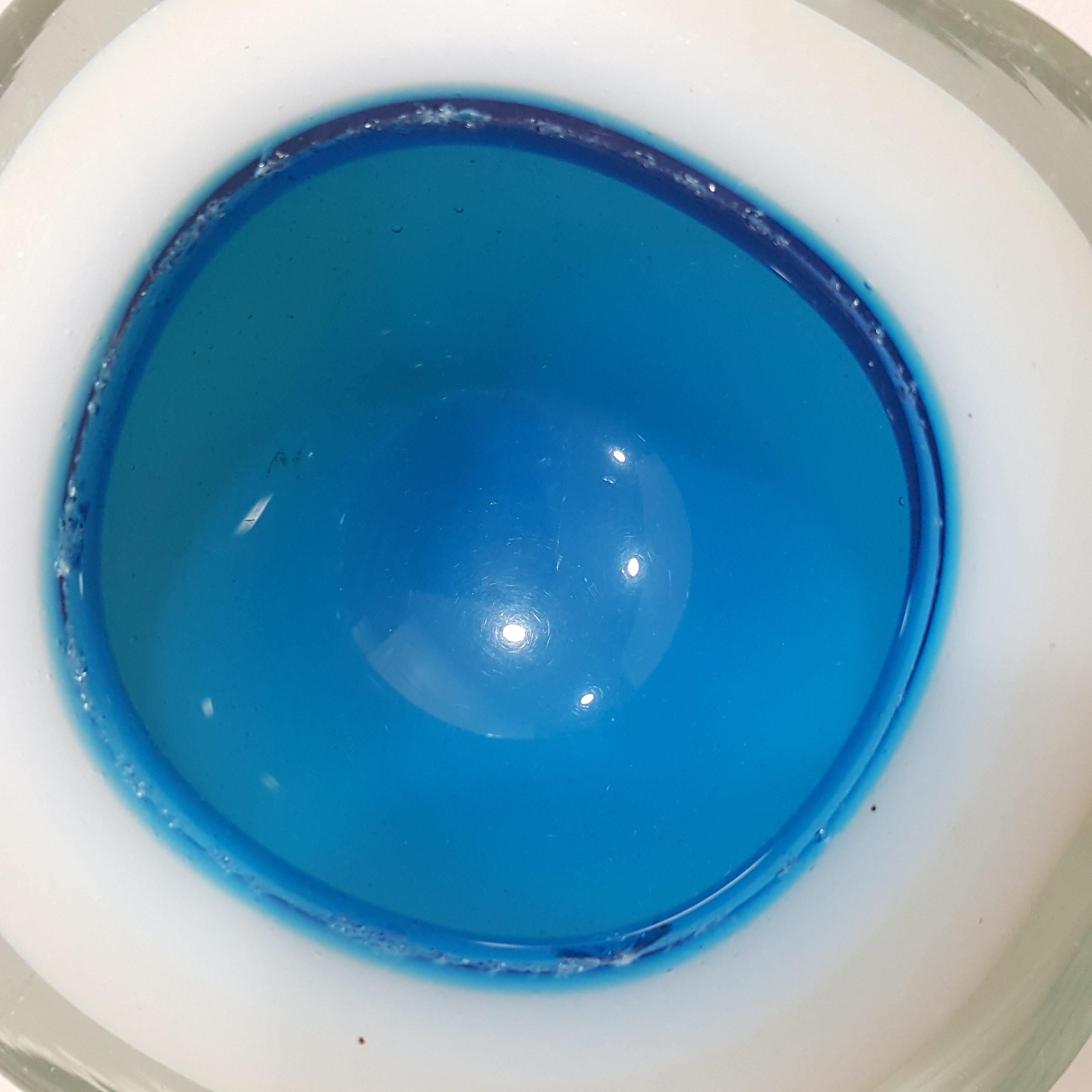 20th Century Murano Glass Triple Cased Geode Bowl likely by Cenedese or Seguso, blue/white