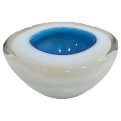 Murano Glass Triple Cased Geode Bowl likely by Cenedese or Seguso, blue/white