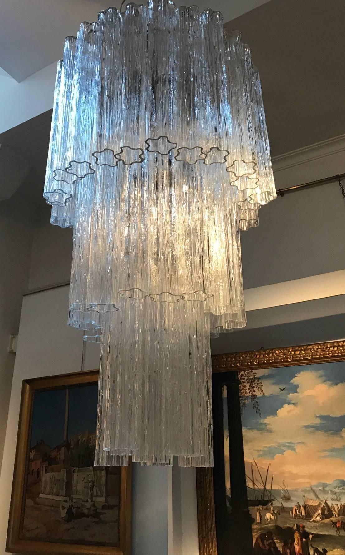 Chandelier with precious 48 tronchi Murano glass 35 cm long.
Measures: Diameter 60 cm, height 100 cm. 16 lights.
 Available also a pair and a pair of sconces.

 