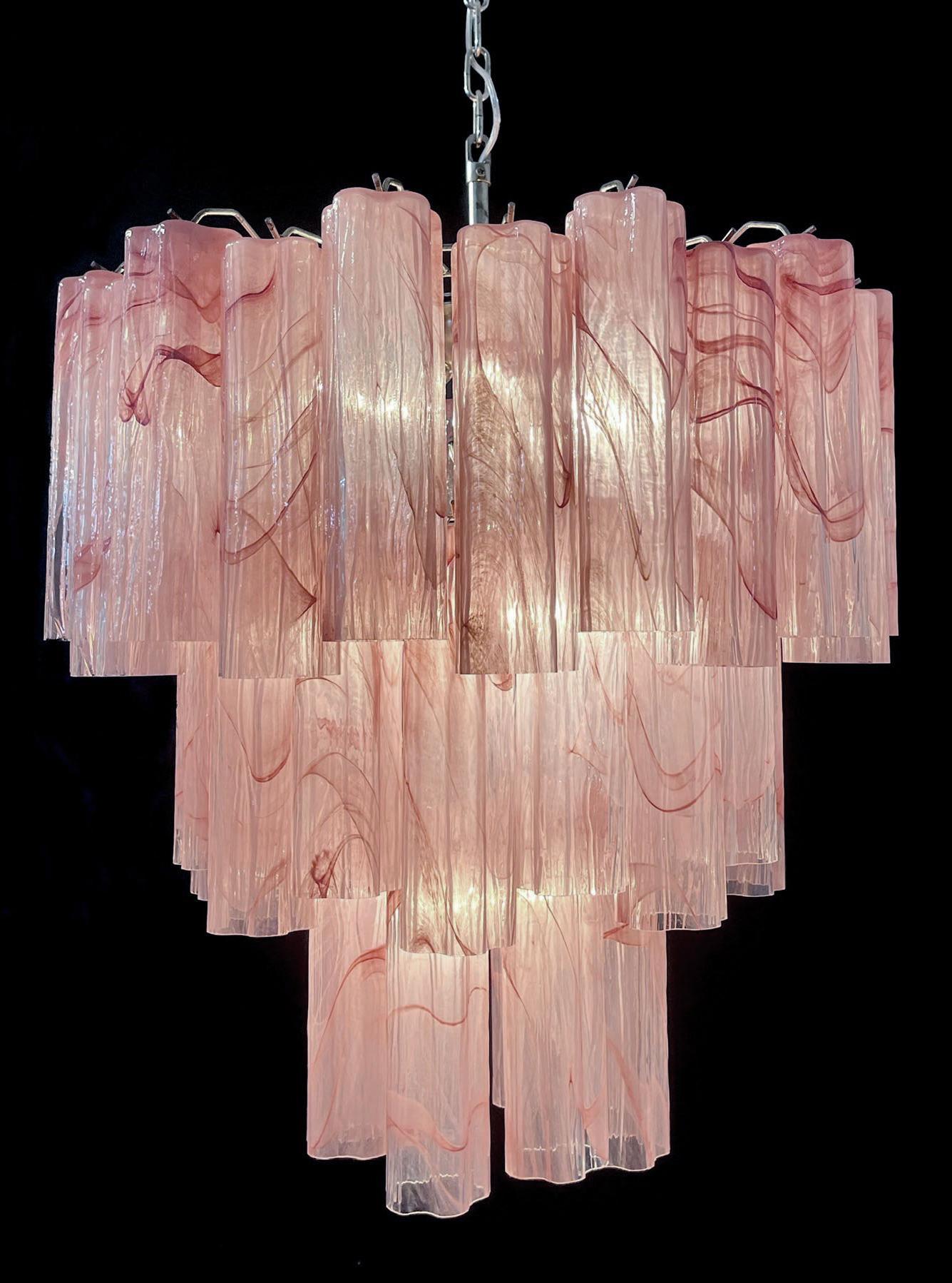 Tronchi-Kronleuchter aus Murano-Glas, rosa Alabaster im Angebot 6
