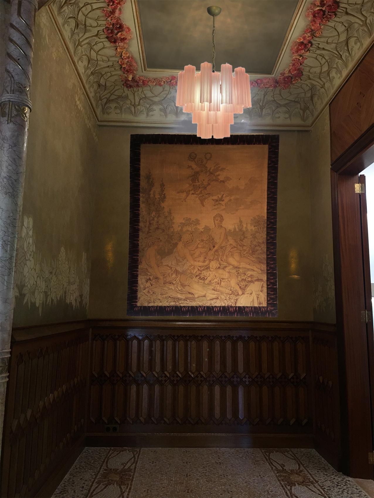 Vetro artistico Lampadario Tronchi in vetro di Murano, rosa in vendita