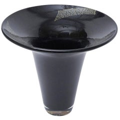 Murano Glass Trumpet Vase By Archimede Seguso Black Amethyst & Gold Foil 1960's