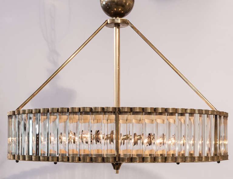 Mid-Century Modern Murano Glass Tube and Brass Chandelier For Sale