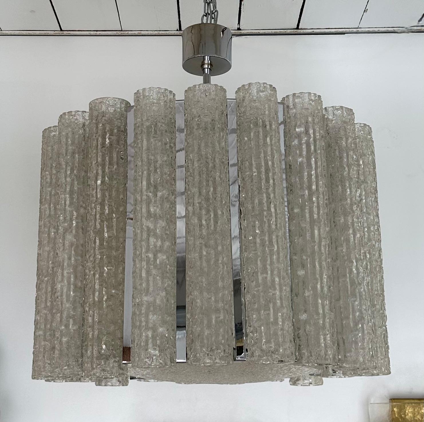 Murano Glass Tube and Metal Chrome Chandelier. Italy, 1970s For Sale 7