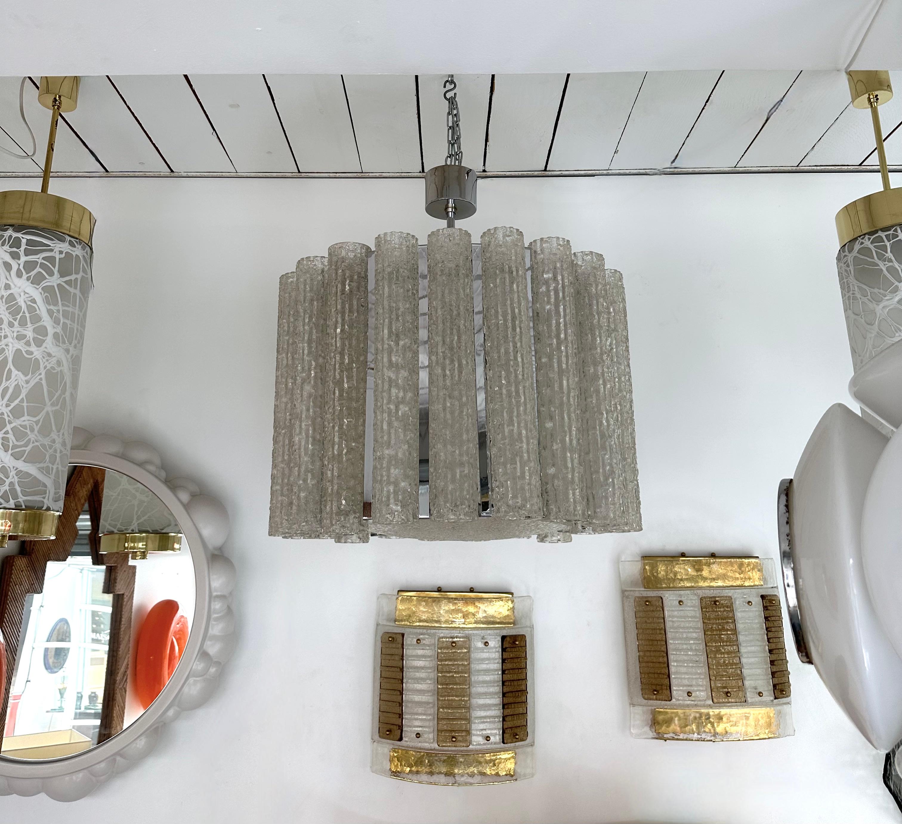 Italian Murano Glass Tube and Metal Chrome Chandelier. Italy, 1970s For Sale