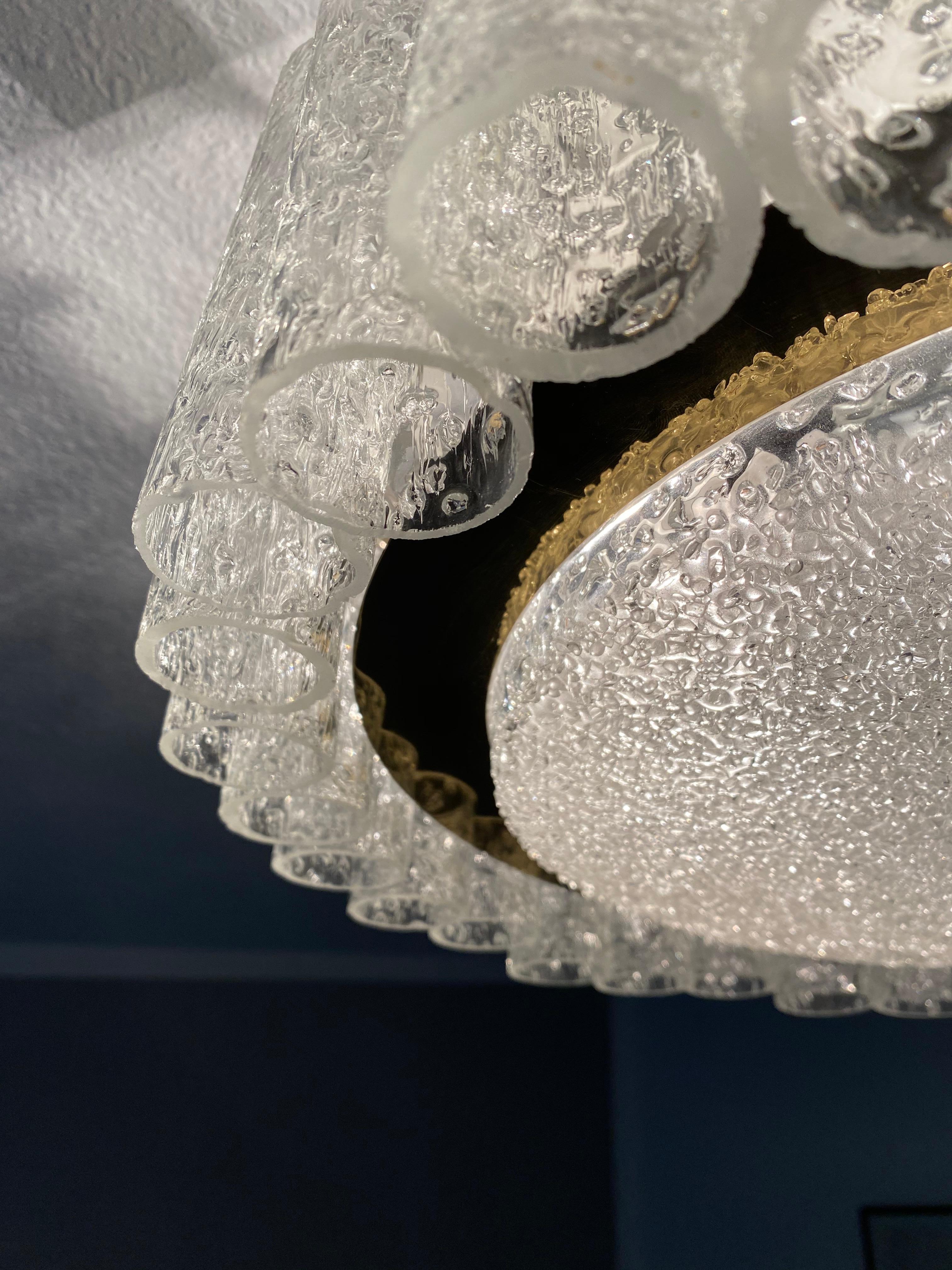 Lámpara de techo de tubo de cristal de Murano de Doria Leuchten Germany finales del siglo XX en venta