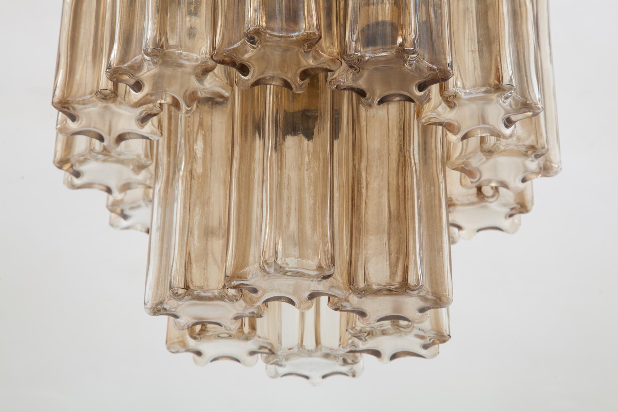 Molded Murano Glass Tube, Two Tiers Flush Mount Designed by Limburg Glashutte, Germany