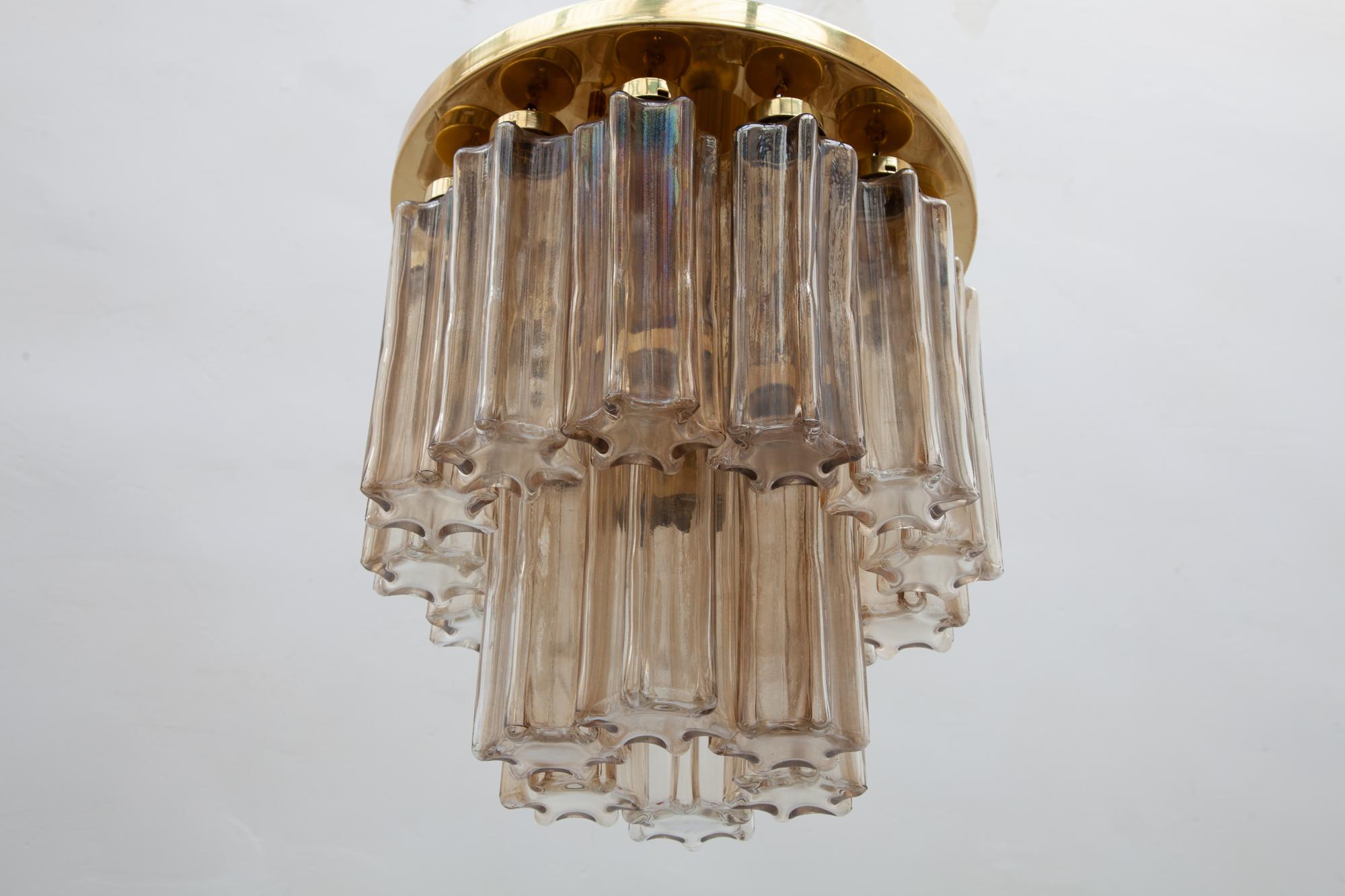 Murano Glass Tube, Two Tiers Flush Mount Designed by Limburg Glashutte, Germany In Good Condition In Antwerp, BE