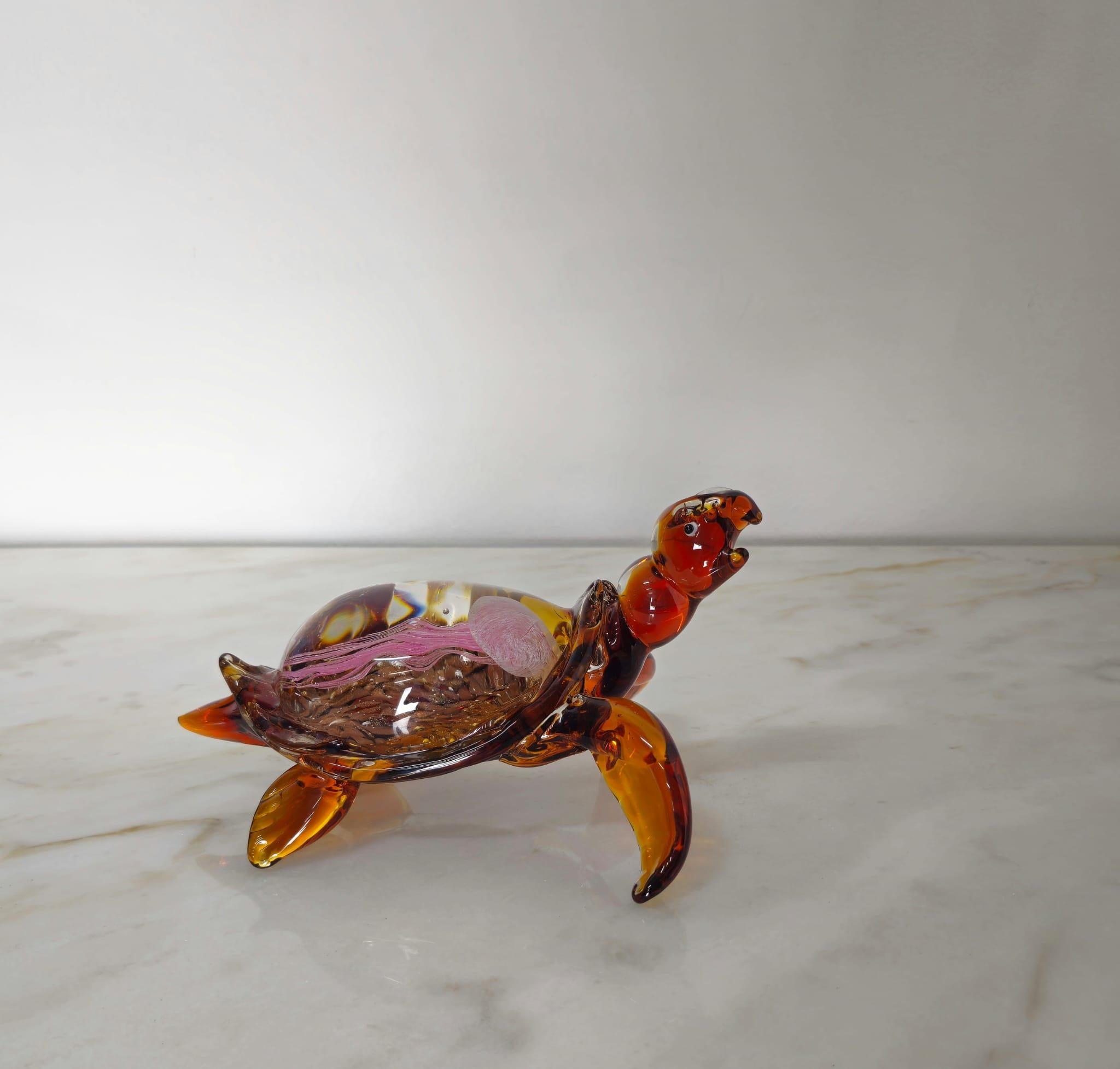 Other Murano Glass Turtle, Jellyfish Inside The Shell, Italy, 1970s For Sale