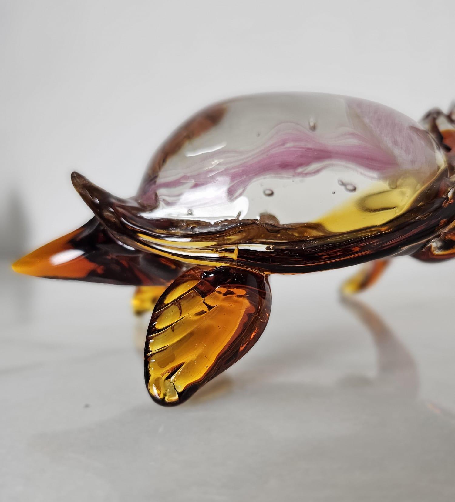 Late 20th Century Murano Glass Turtle, Jellyfish Inside The Shell, Italy, 1970s For Sale