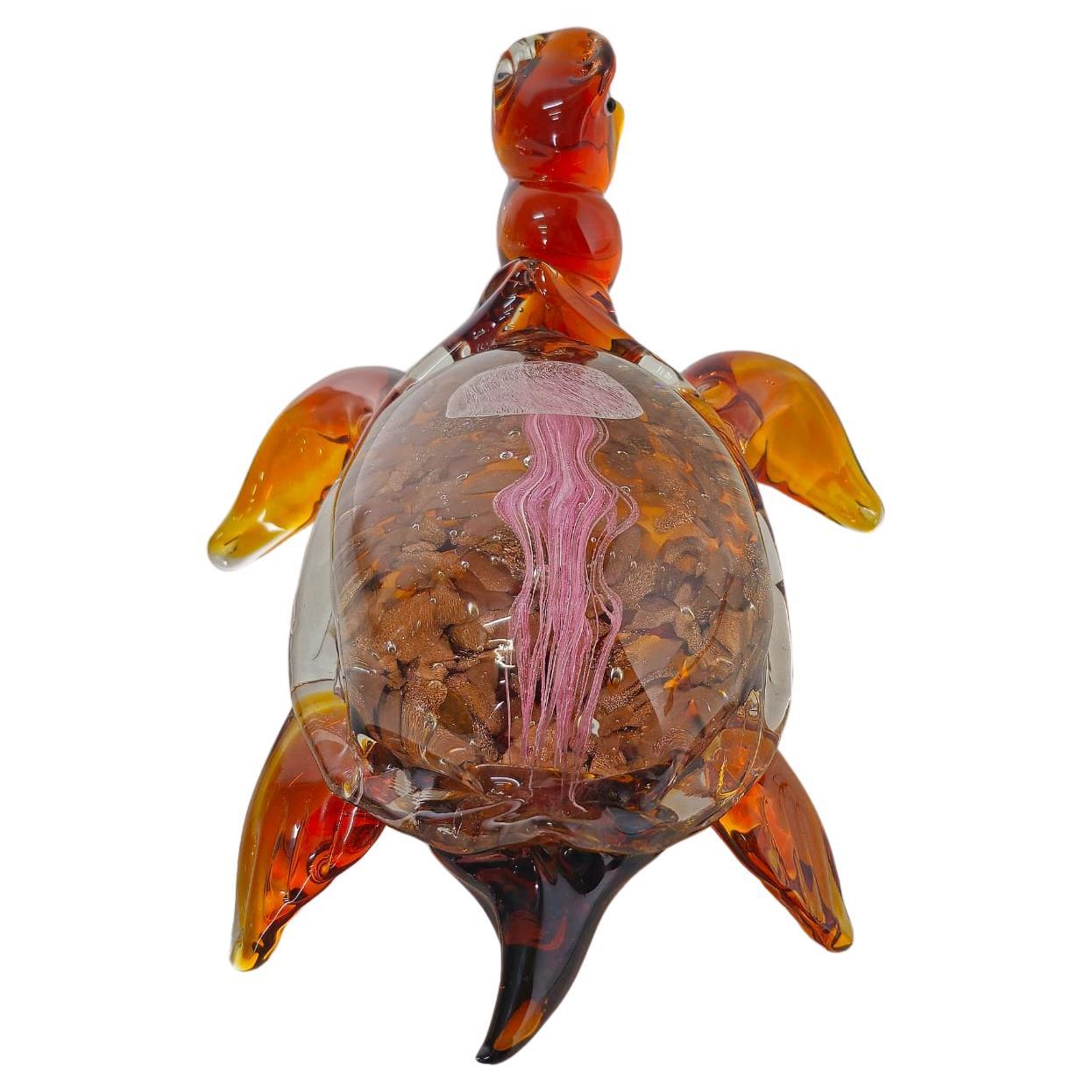 Murano Glass Turtle, Jellyfish Inside The Shell, Italy, 1970s For Sale