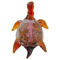 Murano Glass Turtle, Jellyfish Inside The Shell, Italy, 1970s