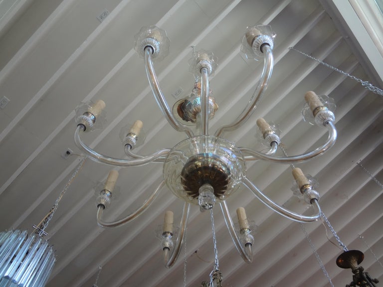 Italian Murano Glass Two Tiered Chandelier by Seguso For Sale