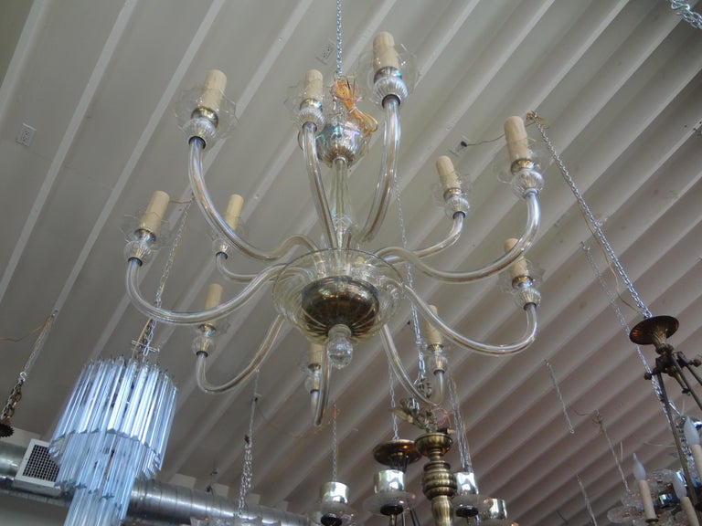 Murano Glass Two Tiered Chandelier by Seguso In Good Condition For Sale In Houston, TX