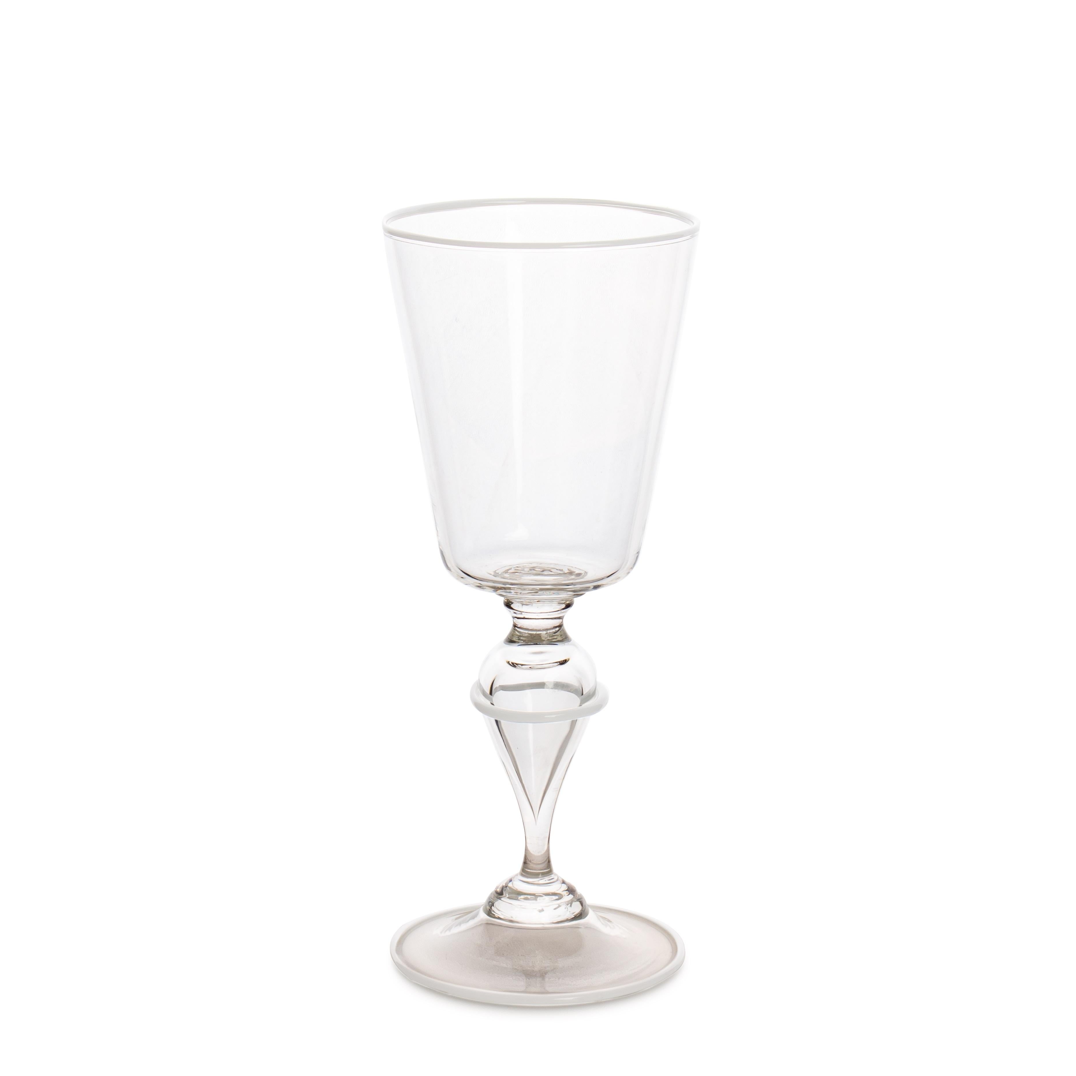 Italian Murano Glass Ultralight Set of 2 Goblets with White Triple Rim For Sale