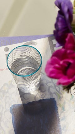 Murano Glass Ultralight Set of 2 Mixed-Texture Tumblers with Aquamarine Rim