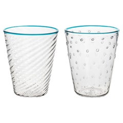 Set di 2 bicchieri in vetro di Murano ultraleggeri con bordo acquamarina