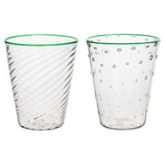 Set di 2 bicchieri in vetro di Murano ultraleggeri con bordo in smeraldo