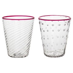 Set di 2 bicchieri in vetro di Murano ultraleggeri con bordo in rubino