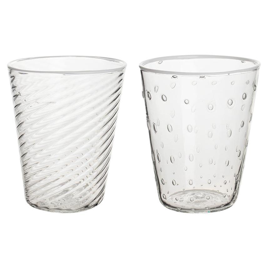 Murano Glass Ultralight Set of 2 Mixed-Texture Tumblers with White Rim