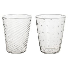 Juego de 2 vasos de cristal de Murano ultraligero de textura mixta con borde blanco